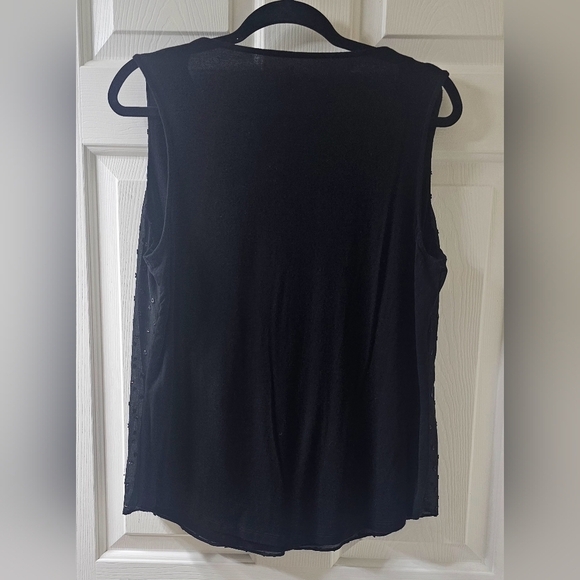 New York & Company Women's Black Metallic Dot Chiffon Large Sleeveless Top - Picture 2 of 6